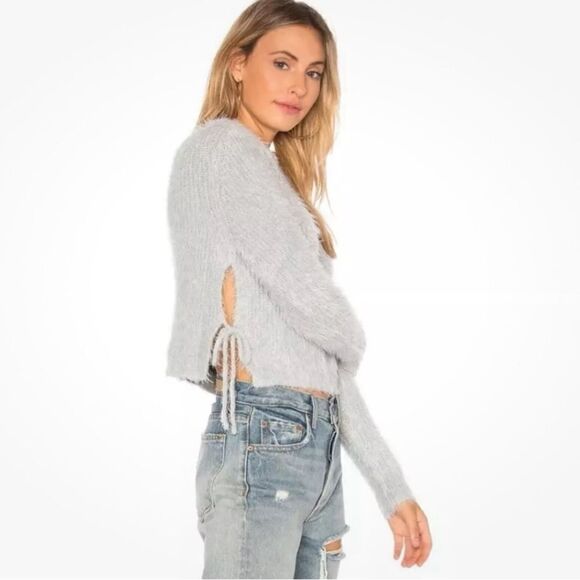 MAJORELLE Sweaters - Majorelle marjorie tie side eyelash fuzzy sweater gray